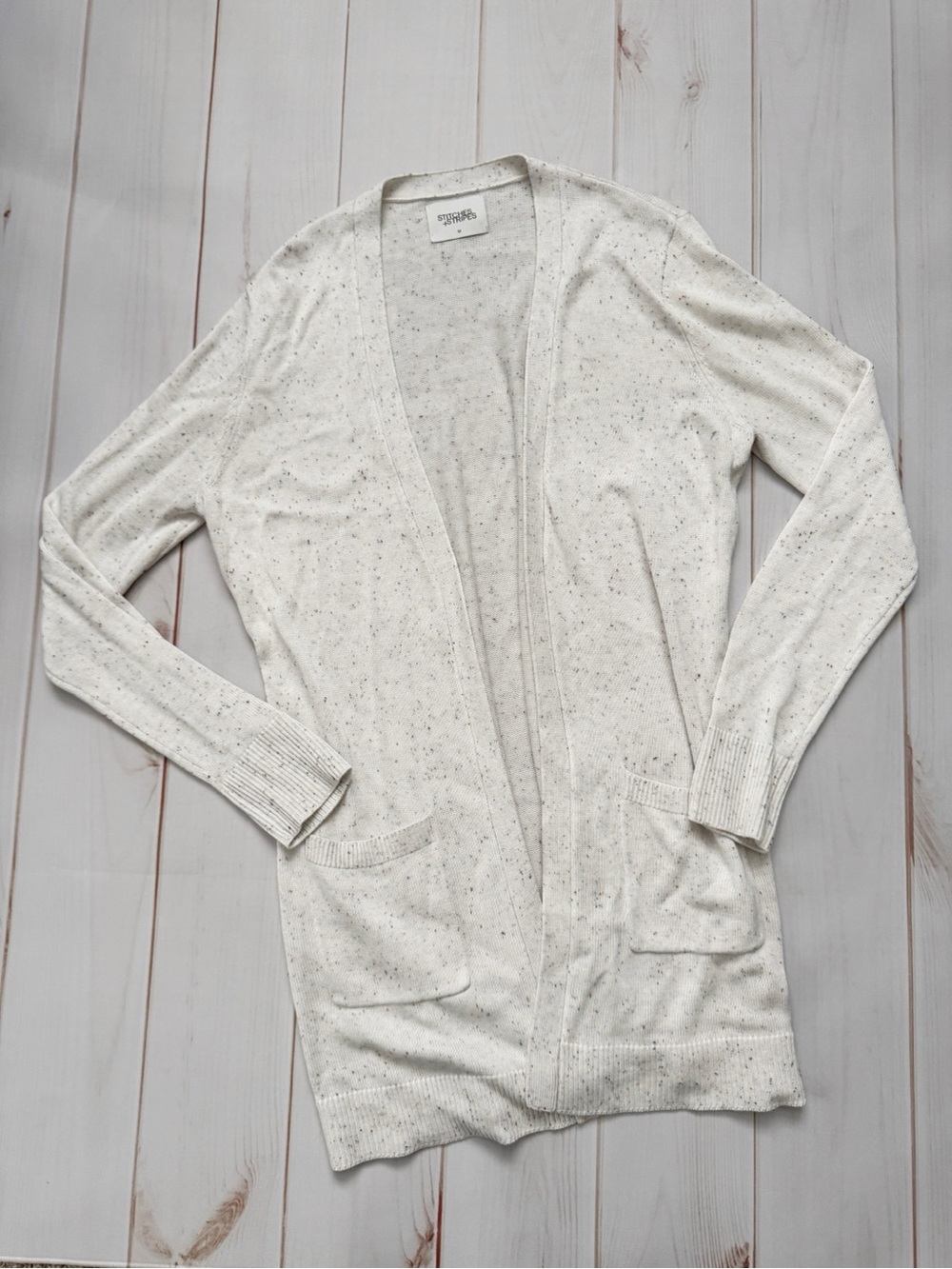 Stitches + Stripes Speckled Open Cardigan